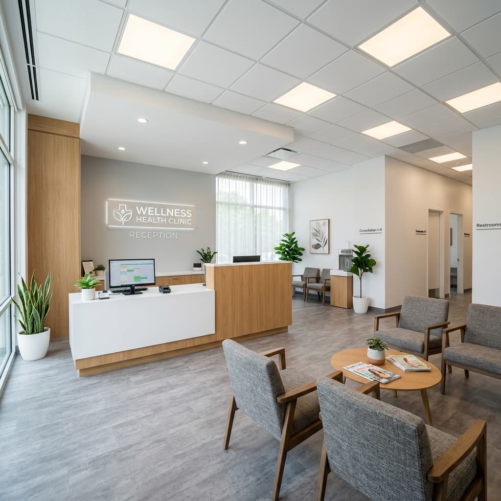 Modern health clinic reception interior