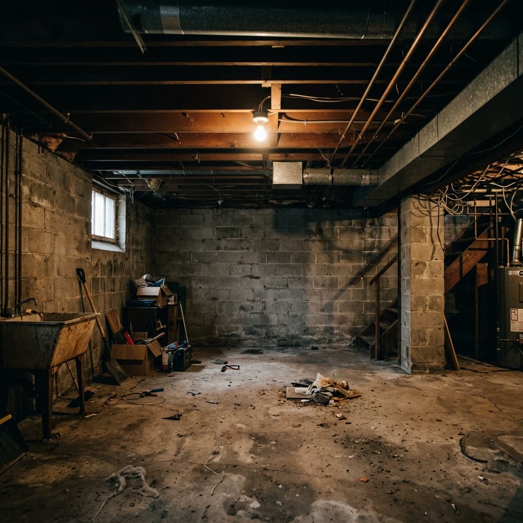 Outdated basement before renovation